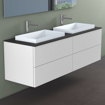 progettobagno Elba double vanity unit 160 cm with glass top, tap hole drilling and ELY 60 built-in washbasins