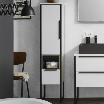 Puris Aspect center cabinet 30 cm with 1 door, stop left, 1 slide-in shelf in black, 1 drawer, handle 339