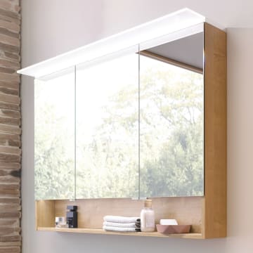Puris b • brace Spiegelschrank 100 x 15 x 82 cm mit 1 LED-Flächenleuchte und 1 beleuchteten Ablagefach