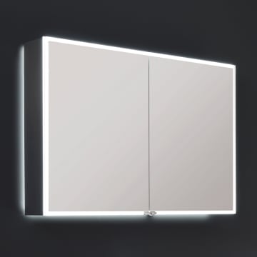 Sprinz Pure-Line Spiegelschrank Aufputz mit 2 Türen 80 cm, mit Rückwand-, Innenraum- und Waschtischbeleuchtung