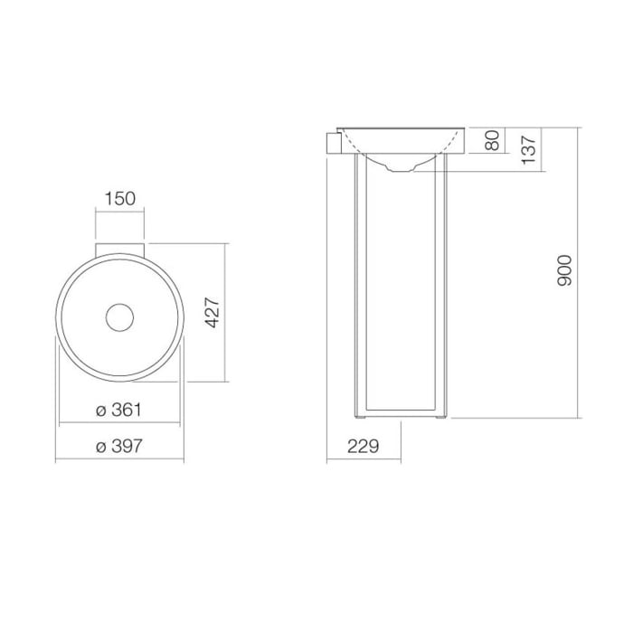 Alape Waschtisch WT.RX400.CR rund Ø 36,1 cm, ohne Hahnloch