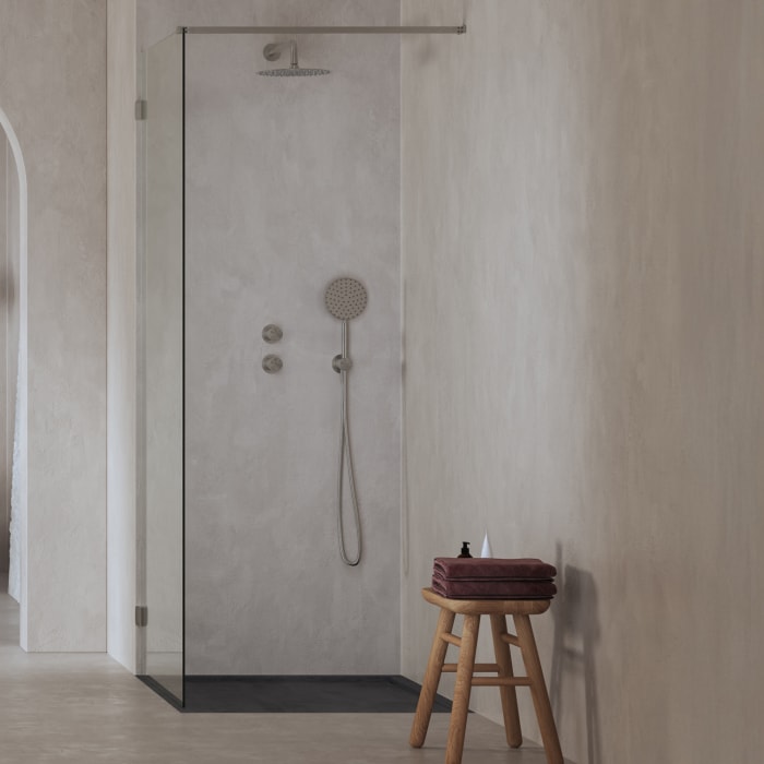 ALLUVION Edelstahl Handbrausegarnitur Ø 14 cm mit Wandanschlussbogen