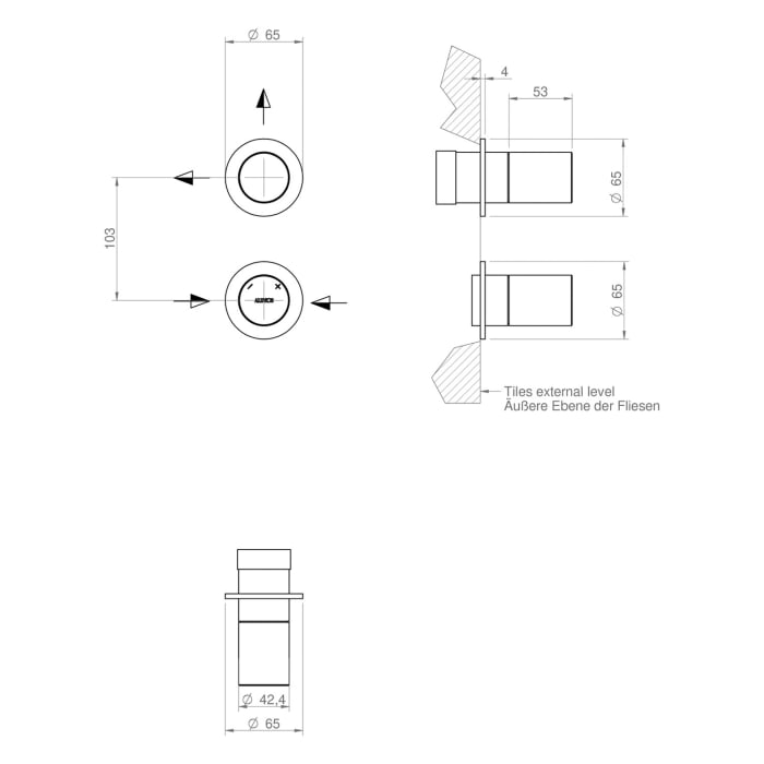 ALLUVION Juno Edelstahl Unterputz Brausethermostat mit 2 Wege Umsteller, ohne Grundkörper