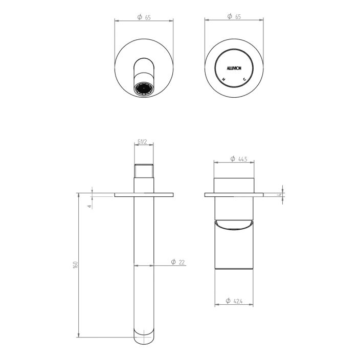ALLUVION Juno Edelstahl Waschtisch-Einhebelmischer Unterputz 160, ohne Grundkörper, wassersparend