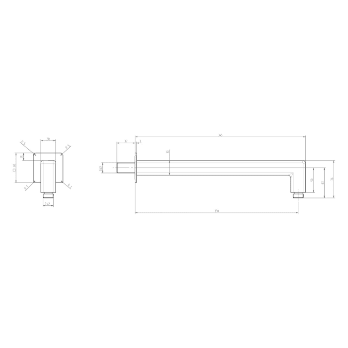 ALLUVION Mercur Brausearm 33 cm für Wandmontage
