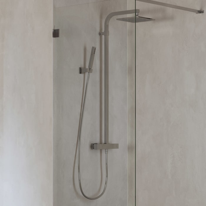 ALLUVION Mercur Duschsystem Aufputz mit Thermostat, Kopfbrause 22 x 22 cm und Handbrauseset