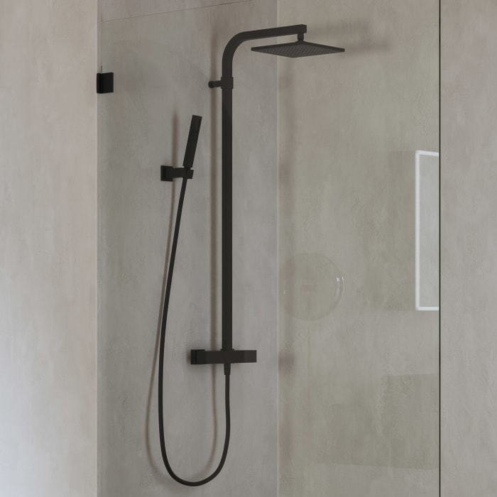 ALLUVION Mercur Duschsystem Aufputz mit Thermostat, Kopfbrause 22 x 22 cm und Handbrauseset