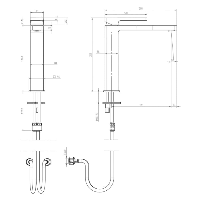 ALLUVION Mercur Waschtisch-Einhebelmischer XL ohne Ablaufventil, wassersparend