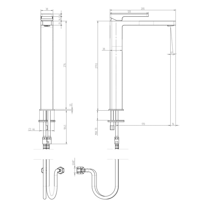 ALLUVION Mercur Waschtisch-Einhebelmischer XXL ohne Ablaufventil, wassersparend