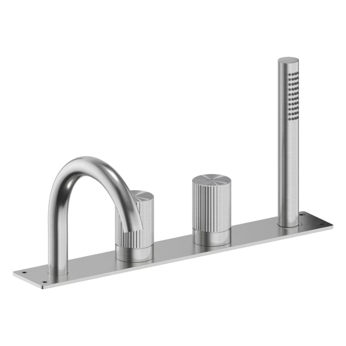 ALLUVION Neptun Edelstahl 4-Loch Wannenrandarmatur mit Auslauf und Brausegarnitur