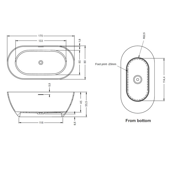 ALLUVION Zenya freistehende Badewanne 170 x 80 cm