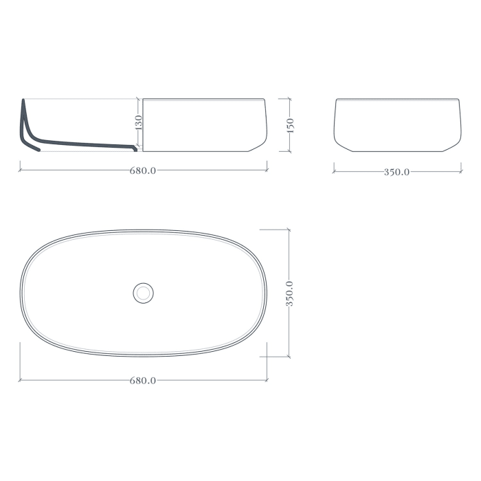 ALLUVION Apollo Aufsatzwaschtisch 68 x 35 cm