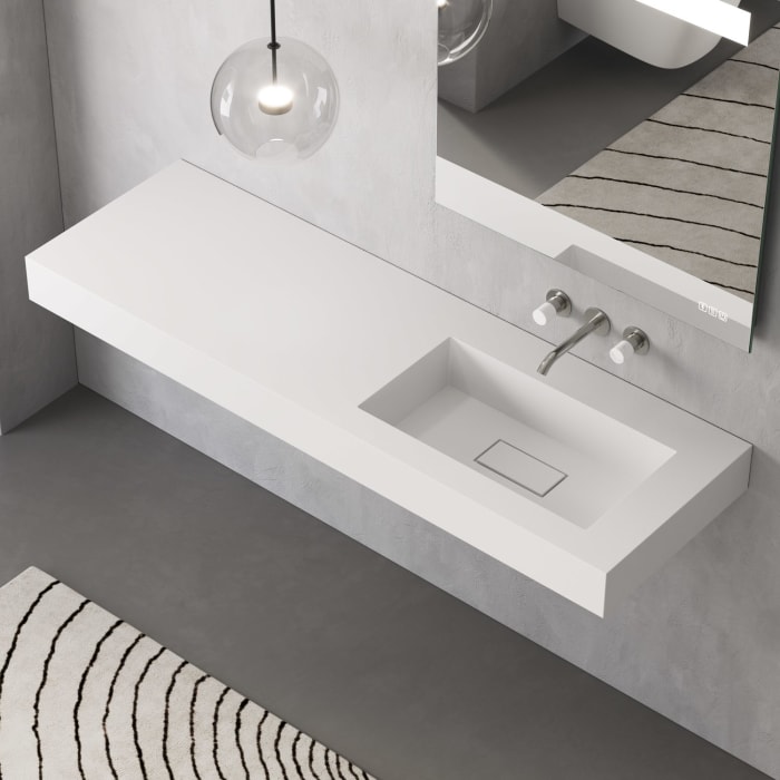 ALLUVION Eros Waschtisch 160 cm, ohne Hahnloch, Becken rechts