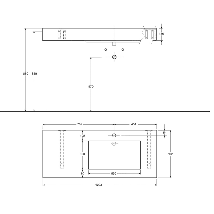 ALLUVION Latona Waschtisch aus Laminam® 120 cm, mit Hahnloch, Becken rechts