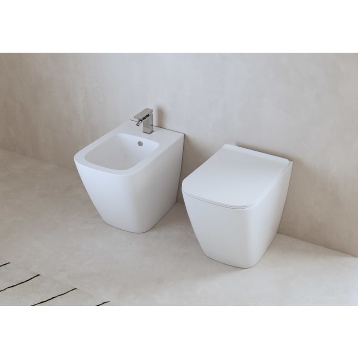 ALLUVION Mars wandbündiges Stand-WC Tiefspüler ohne Spülrand inkl. WC-Sitz