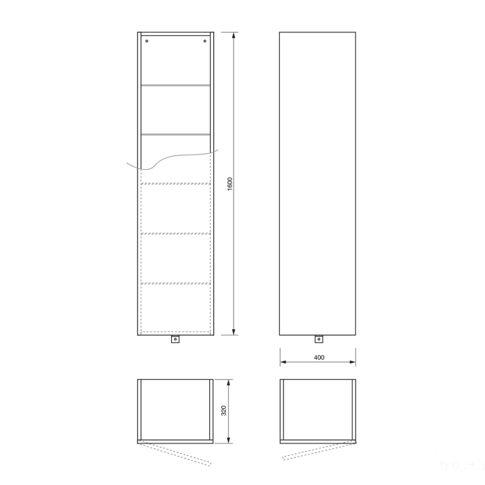 ALLUVION Leto Hochschrank 40 x 32 x 160 cm, Anschlag links
