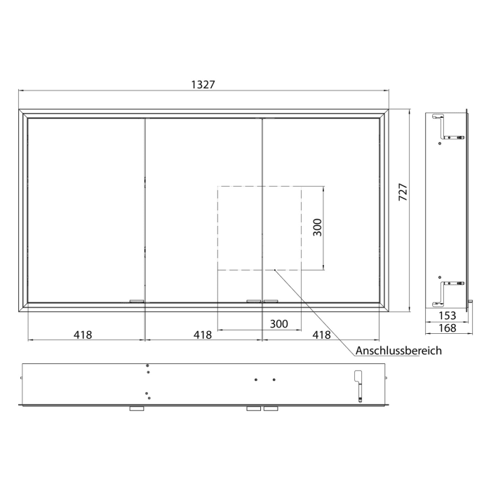 ALLUVION Pluto Spiegelschrank 130 cm, Unterputz, 3-türig