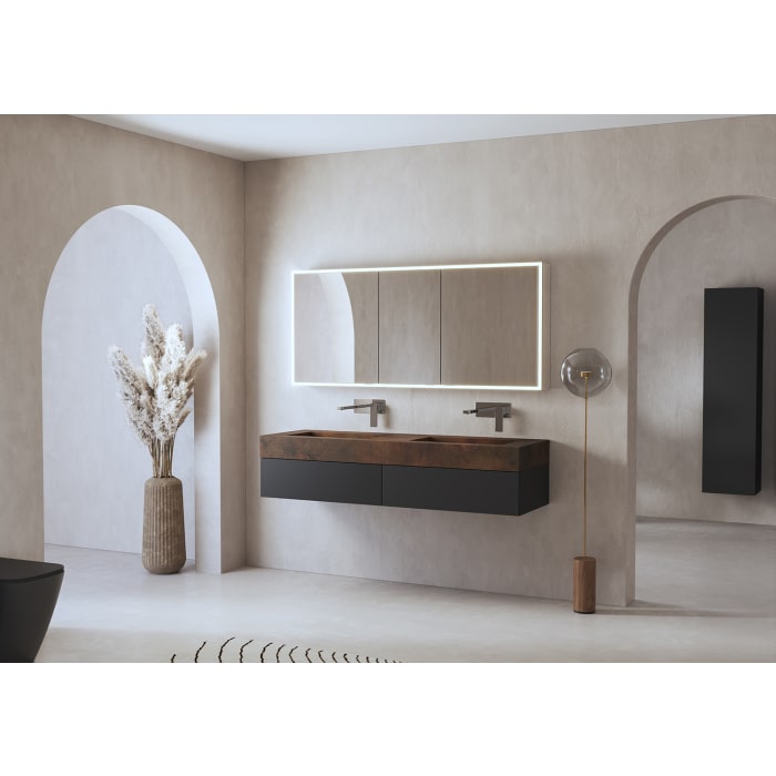 ALLUVION Lapetos Doppel-Waschtisch Laminam® mit Unterschrank 160 cm, mit Hahnloch