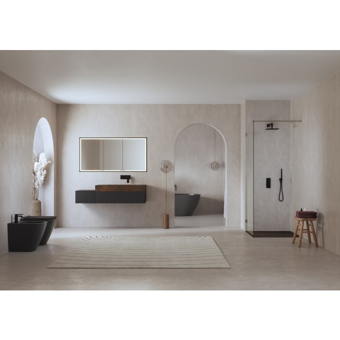 ALLUVION Lapetos Waschtisch Laminam® mit Unterschrank 140 cm, Becken rechts, mit Hahnloch