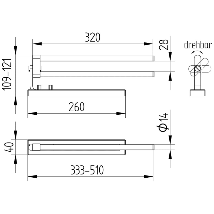 Avenarius Handtuchhalter ausziehbar 32 cm