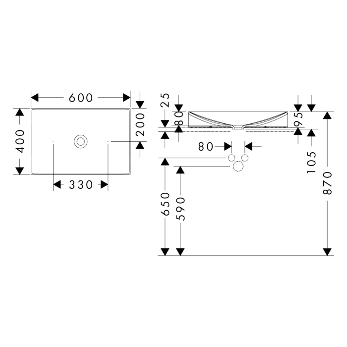 AXOR Suite Aufsatzwaschtisch 600/400