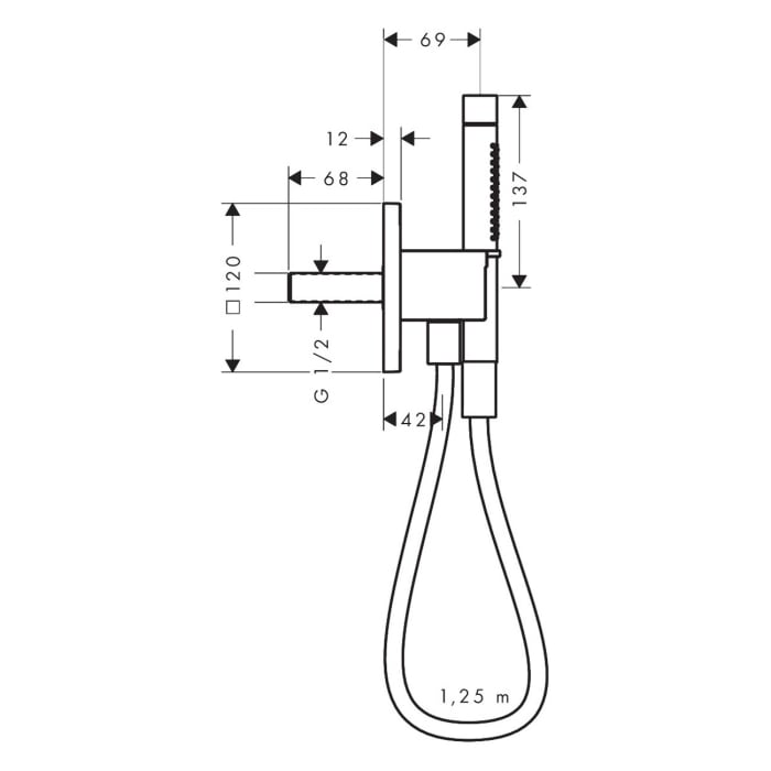 AXOR Citterio C Portereinheit 120/120 mit Stabhandbrause, 2 Strahlarten und Textilbrauseschlauch