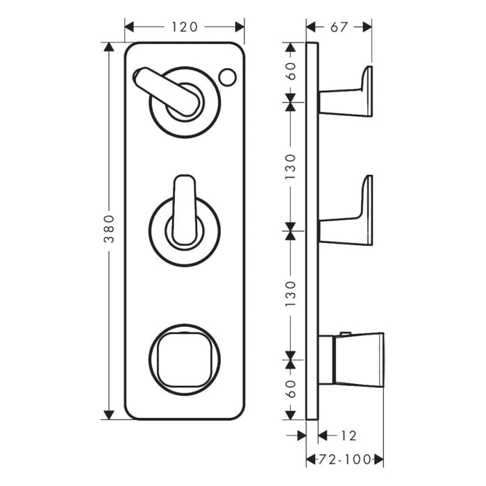 AXOR Citterio C Unterputz Thermostatmodul 380/120 mit Platte, für 2 Funktionen - Cubic cut