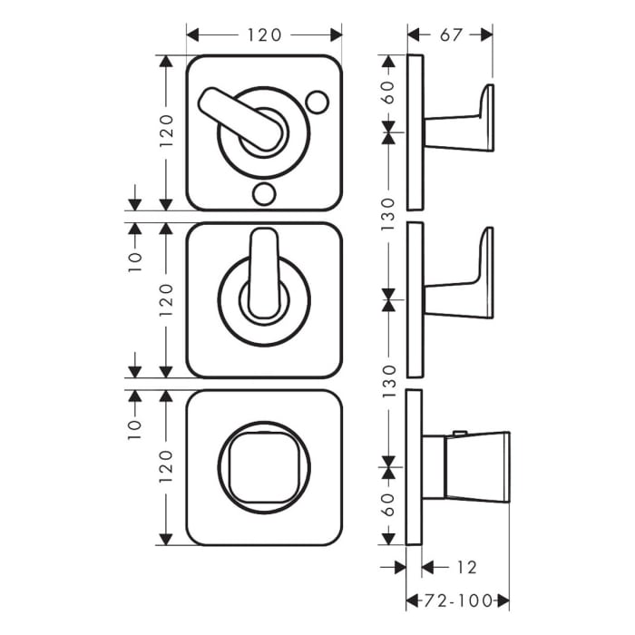 AXOR Citterio C Unterputz Thermostatmodul 380/120 mit Rosetten, für 3 Funktionen - Cubic cut