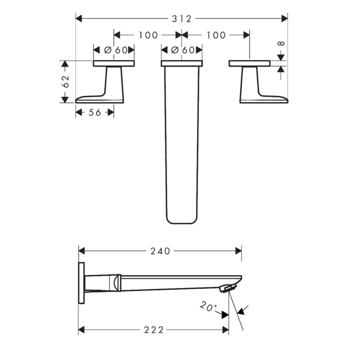 AXOR Citterio C Unterputz 3-Loch Wannenarmatur - Cubic cut