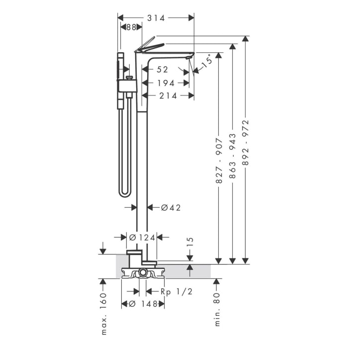 AXOR Citterio C Einhebel-Wannenarmatur bodenstehend - Cubic cut