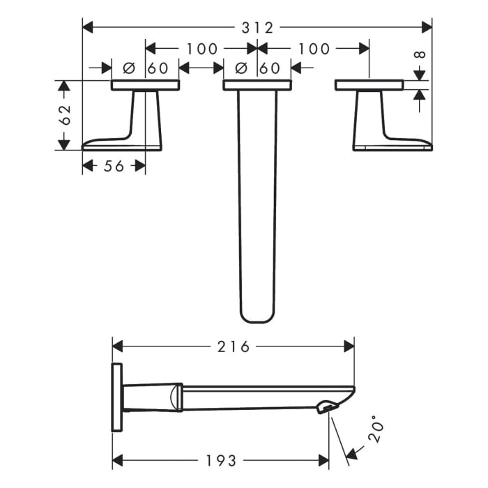 AXOR Citterio C Unterputz 3-Loch Waschtischarmatur, Ausladung 19,3 cm - Cubic cut