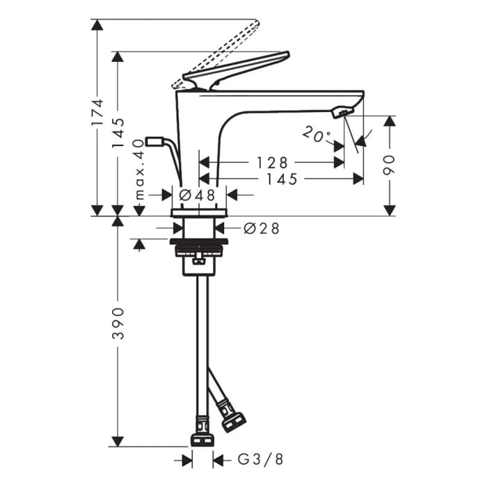 AXOR Citterio C Einhebel-Waschtischarmatur 90 Coolstart mit Zugstangen-Ablaufgarnitur - Cubic cut