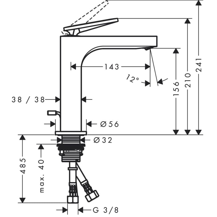 AXOR Citterio Einhebel-Waschtischmischer 160 mit Hebelgriff, mit Zugstangen-Ablaufgarnitur
