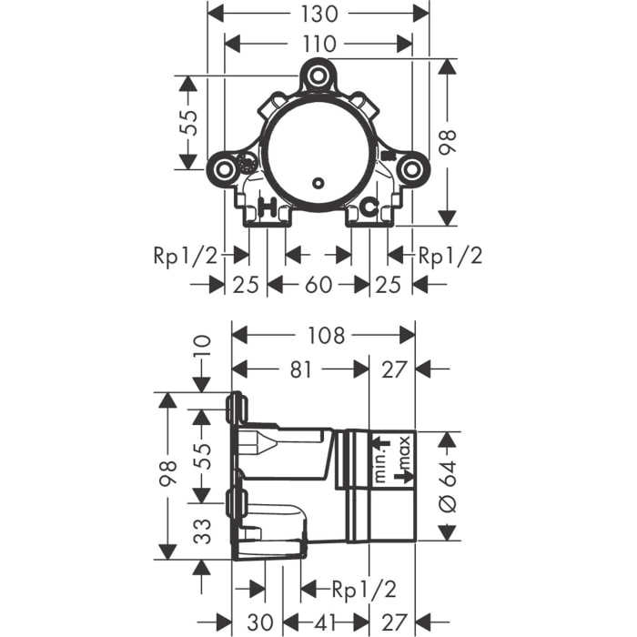 AXOR One Grundkörper für Waschtischarmatur UP für Wandmontage Select