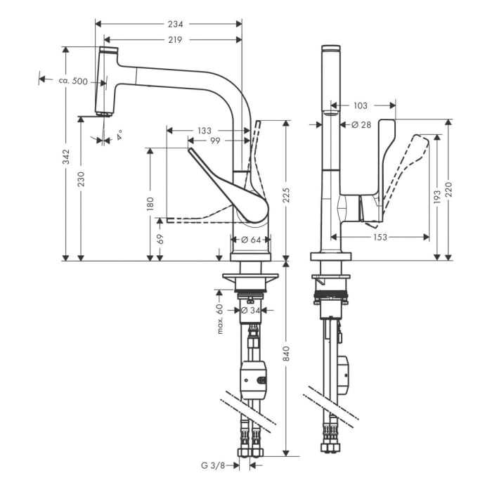 AXOR Citterio Einhebel-Küchenarmatur 230 mit Ausziehauslauf Eco