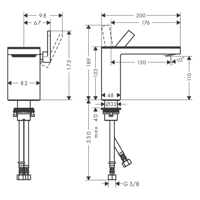 AXOR MyEdition Einhebel-Waschtischarmatur 110 mit Push-Open Ablaufgarnitur ohne Platte