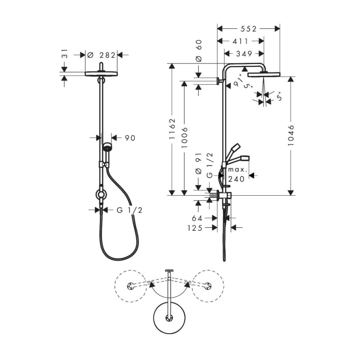 AXOR One Duschsystem mit Unterputz-Thermostat und Kopfbrause 280 1jet
