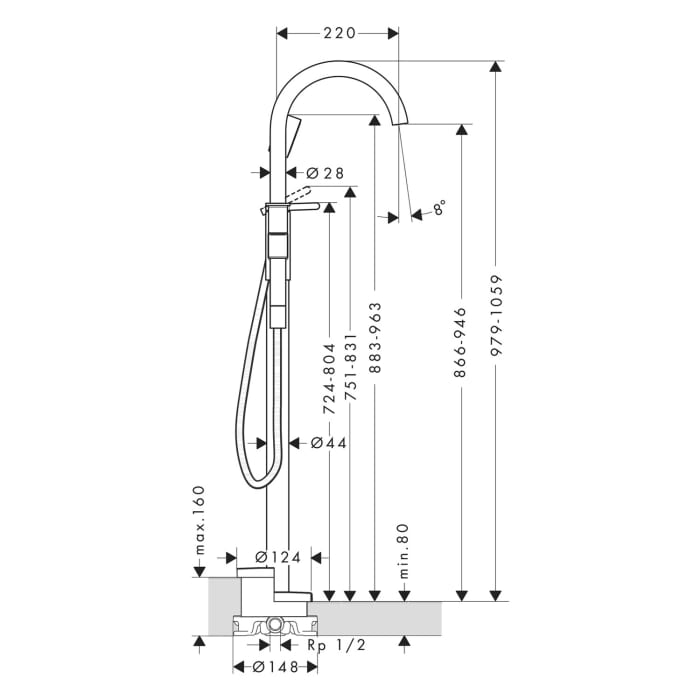 AXOR One Einhebel-Wannenmischer bodenstehend