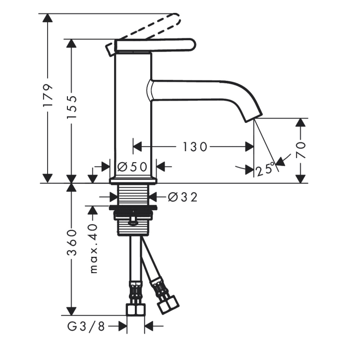 AXOR One Einhebel-Waschtischmischer 70 mit Hebelgriff und Ablaufgarnitur