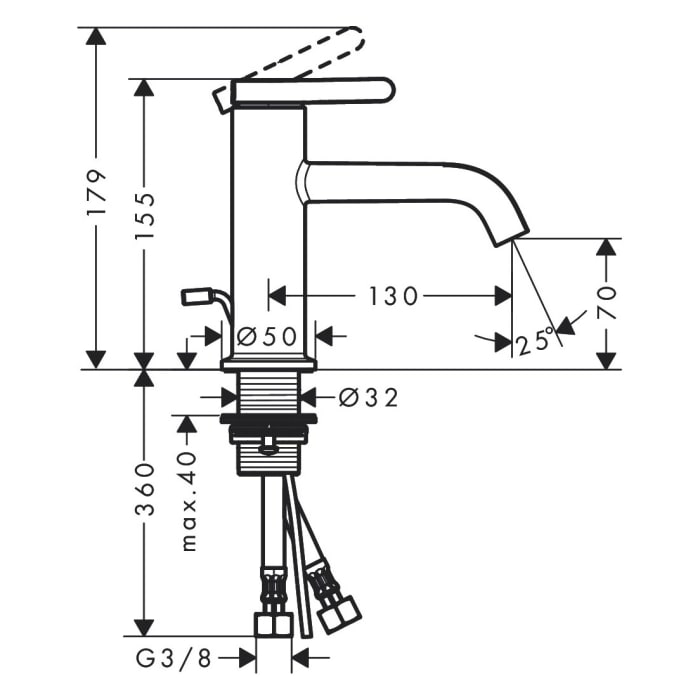 AXOR One Einhebel-Waschtischmischer 70 mit Hebelgriff und Zugstangen-Ablaufgarnitur