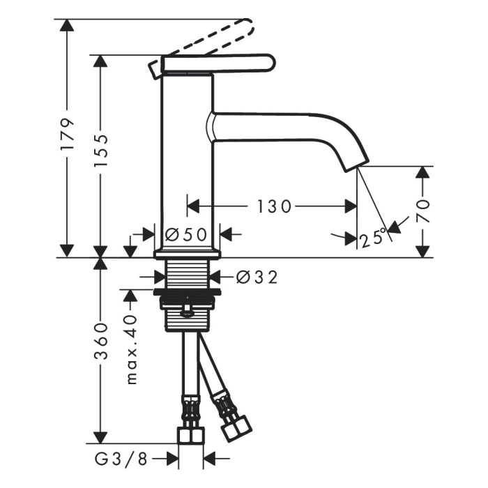 AXOR One Einhebel-Waschtischmischer 70 mit Hebelgriff und Ablaufgarnitur
