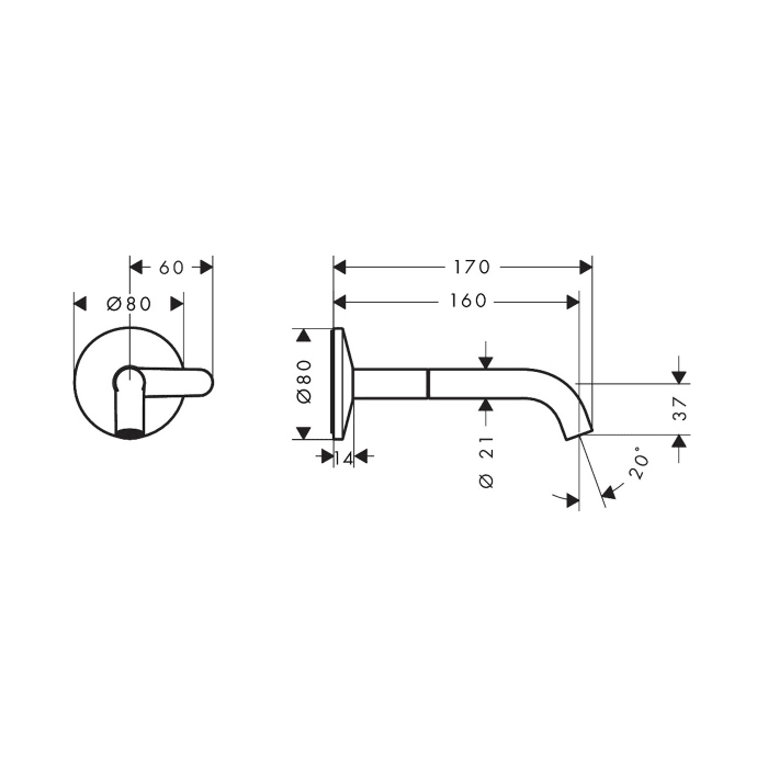 AXOR One Waschtischarmatur UP für Wandmontage mit Select-Griff und Auslauf 16 cm