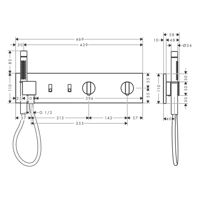 AXOR ShowerComposition Thermostatmodul 470/110 Unterputz für 2 Verbraucher