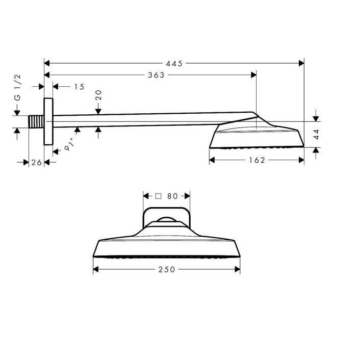 AXOR ShowerSphere Duschkopf 250/160 1 Strahlart mit Brausearm
