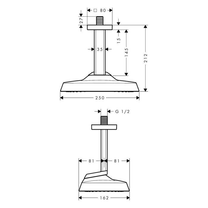 AXOR ShowerSphere Duschkopf 250/160 1 Strahlart mit Deckenanschluss