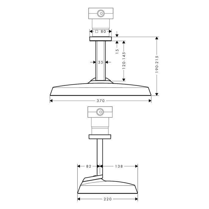 AXOR ShowerSphere Duschkopf 370/220 2 Strahlarten wassersparend mit Deckenanschluss