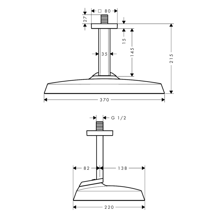 AXOR ShowerSphere Duschkopf 370/220 1 Strahlart mit Deckenanschluss