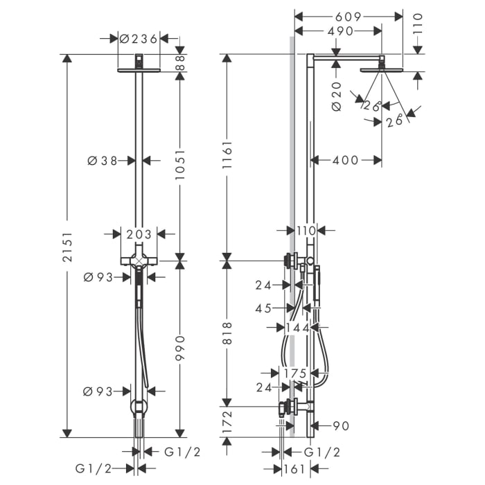 AXOR Starck Nature Duschsäule mit Kopfbrause 240 1jet