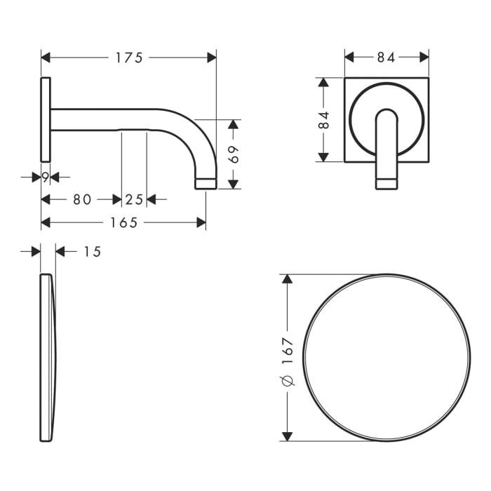AXOR Uno Elektronik-Waschtischmischer Unterputz für Wandmontage, Ausladung 16,5 cm