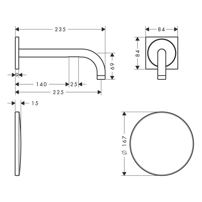 AXOR Uno Elektronik-Waschtischmischer Unterputz für Wandmontage, Ausladung 22,5 cm